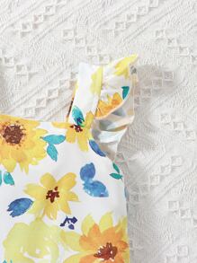 Baby Floral Print Ruffle Trim Top & Shorts - Multicolor - View 5