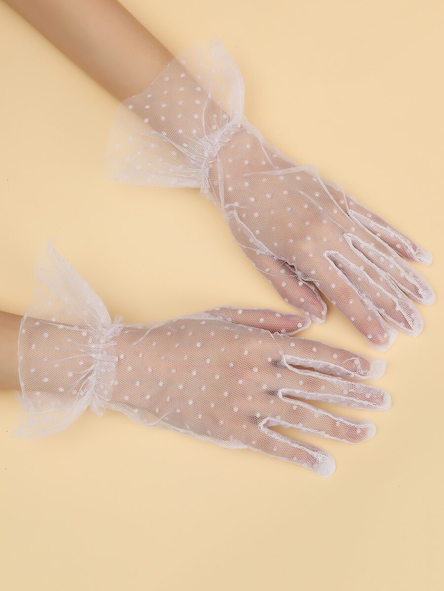 Elegant Polka Dot Pattern Gloves Valentine's Day - White - View 1