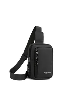 男孩字母圖案單肩包 - 黑色 - 查看 2