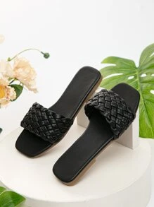 noir vacances Pantoufles pour à détail tresse à bande unique Pantoufles - Noir - Voir 2