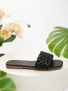 noir vacances Pantoufles pour à détail tresse à bande unique Pantoufles - Noir - Voir 3