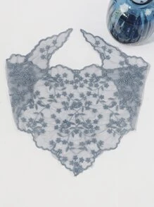 Floral Embroidered Scarf - Dusty Blue - View 2