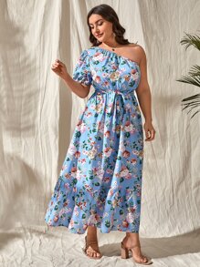 SHEIN VCAY Đầm Plus Size Thắt lưng Viên lá sen Hoa Boho - Nhiều màu - Xem 2