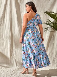 SHEIN VCAY Đầm Plus Size Thắt lưng Viên lá sen Hoa Boho - Nhiều màu - Xem 3