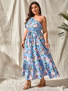 SHEIN VCAY Đầm Plus Size Thắt lưng Viên lá sen Hoa Boho - Nhiều màu - Xem 4