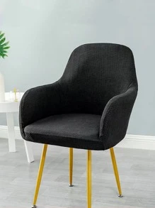 1pc Black Dining Chair Slipcover, Minimalist Polyester Stretchy Dining Room Chair Slipcover For Home - Black - View 1