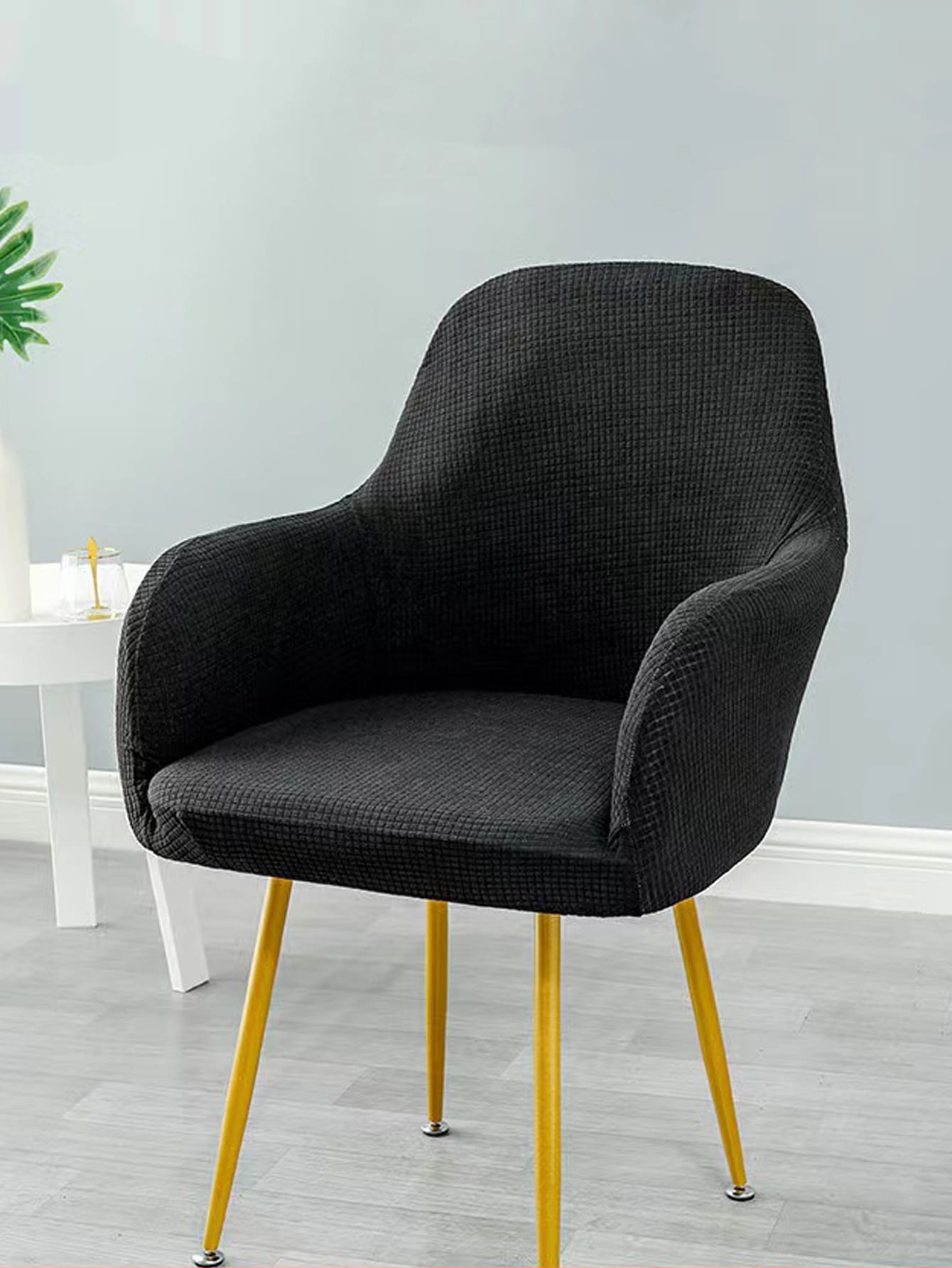 1pc Black Dining Chair Slipcover, Minimalist Polyester Stretchy Dining Room Chair Slipcover For Home - Black - View 1