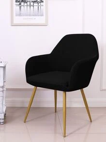 1pc Black Dining Chair Slipcover, Minimalist Polyester Stretchy Dining Room Chair Slipcover For Home - Black - View 2