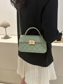 Bolsa cuadrada guateada cerradura metálica con solapa - Verde - Ver 4