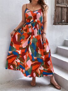 SHEIN VCAY Đầm Plus Size Lộ Lưng Tất cả trên in Boho - Nhiều màu - Xem 1