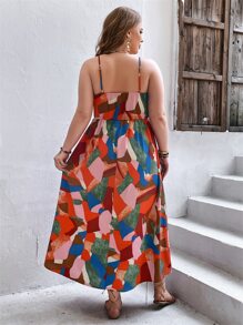 SHEIN VCAY Đầm Plus Size Lộ Lưng Tất cả trên in Boho - Nhiều màu - Xem 2