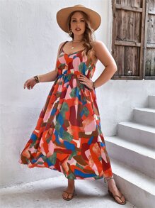 SHEIN VCAY Đầm Plus Size Lộ Lưng Tất cả trên in Boho - Nhiều màu - Xem 5