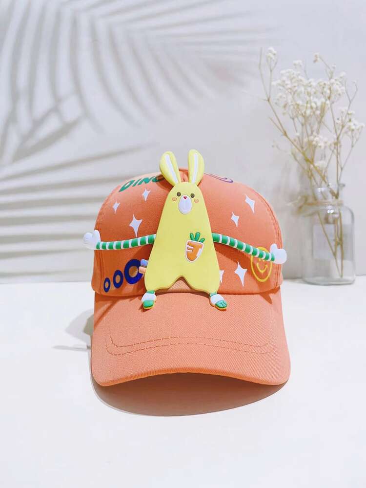 Toddler Kids Star & Letter Graphic Rabbit Decor Baseball Cap - Orange - View 4