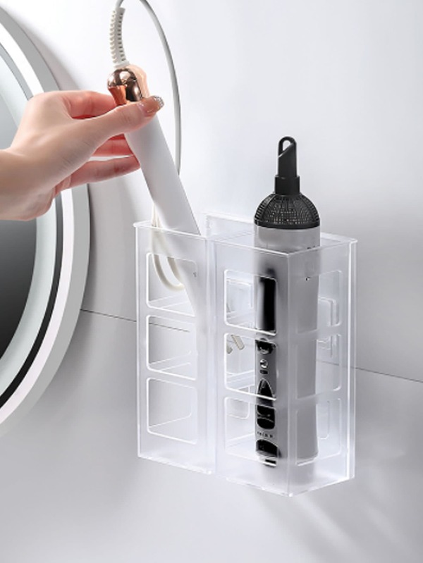 1pc Clear Wall Mounted Storage Rack, Multifunction Curling Iron Storage ...