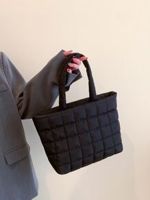 時尚刺繡線手提帆布袋，女士手提袋 - 黑色 - 查看 2