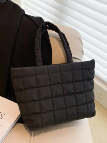 時尚刺繡線手提帆布袋，女士手提袋 - 黑色 - 查看 5