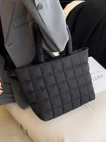 時尚刺繡線手提帆布袋，女士手提袋 - 黑色 - 查看 6