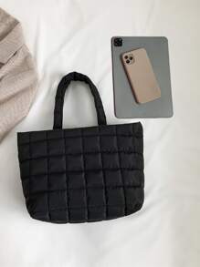 時尚刺繡線手提帆布袋，女士手提袋 - 黑色 - 查看 7