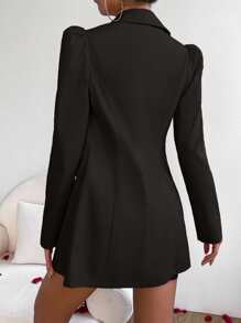 Chiquease Double Breasted Flap Detail Blazer & Skirt Fall Cloth For Women - Black - View 2