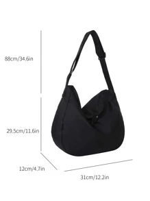 Minimalist Hobo Bag Zipper Medium For School - Black - View 3