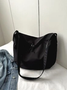 Minimalist Hobo Bag Zipper Medium For School - Black - View 4