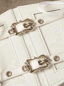 ROMWE Studded Decor Grommet Lace Up Front Corset Belt - White - View 5
