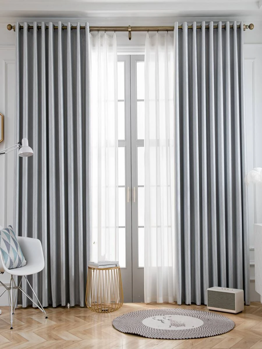 1pc Solid Color Curtain, Minimalist Polyester Single Panel Curtain For Home - Light Grey - View 1