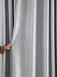 1pc Solid Color Curtain, Minimalist Polyester Single Panel Curtain For Home - Light Grey - View 2