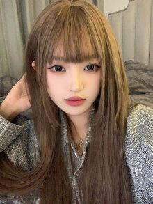 วิกผมปลอม ยาว ตรง มีหน้าม้า - สีน้ำตาล - ดู 3