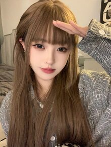 วิกผมปลอม ยาว ตรง มีหน้าม้า - สีน้ำตาล - ดู 4