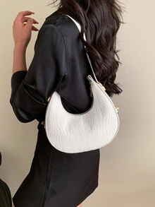 Crocodile Embossed Hobo Bag - White - View 2