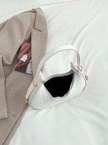 Crocodile Embossed Hobo Bag - White - View 6