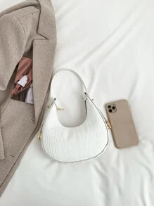 Crocodile Embossed Hobo Bag - White - View 7