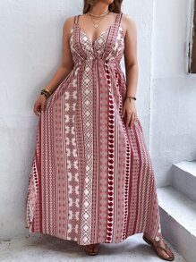 SHEIN VCAY Plus Geo Print Split Thigh Cami Dress - Multicolor - View 5