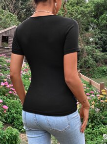 SHEIN 孕婦網紗拼接T恤 - 黑色 - 查看 2