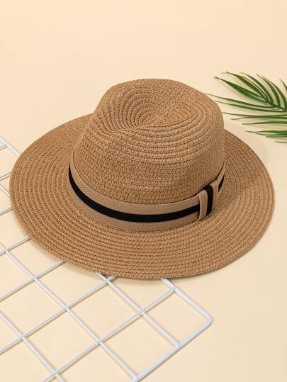 Toddler Kids Striped Pattern Tape Decor Straw Hat
