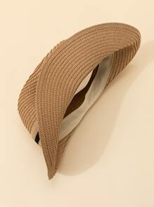 Toddler Kids Striped Pattern Tape Decor Straw Hat - Khaki - View 3