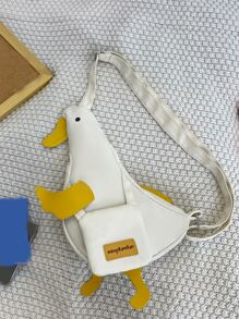 1pc White Fashion Cute Duck Shape Crossbody Bag, Unique Cartoon Animal Style Zipper Closure Mini Shoulder Bag, Campus Fresh Girl - Beige - View 2