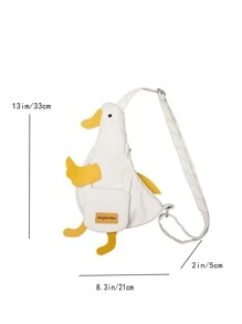 1pc White Fashion Cute Duck Shape Crossbody Bag, Unique Cartoon Animal Style Zipper Closure Mini Shoulder Bag, Campus Fresh Girl - Beige - View 3