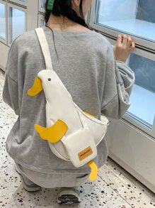 1pc White Fashion Cute Duck Shape Crossbody Bag, Unique Cartoon Animal Style Zipper Closure Mini Shoulder Bag, Campus Fresh Girl - Beige - View 8