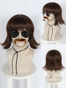 Nam Ngắn Thẳng Cosplay Bộ Tóc Giả Tổng Hợp Có Bangs, Râu Và Kính - màu nâu - Xem 1