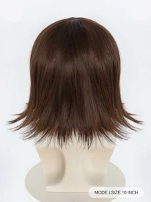 Nam Ngắn Thẳng Cosplay Bộ Tóc Giả Tổng Hợp Có Bangs, Râu Và Kính - màu nâu - Xem 2