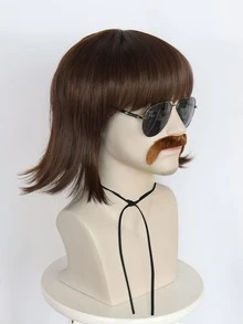 Nam Ngắn Thẳng Cosplay Bộ Tóc Giả Tổng Hợp Có Bangs, Râu Và Kính - màu nâu - Xem 3