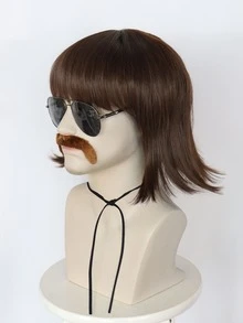 Nam Ngắn Thẳng Cosplay Bộ Tóc Giả Tổng Hợp Có Bangs, Râu Và Kính - màu nâu - Xem 4