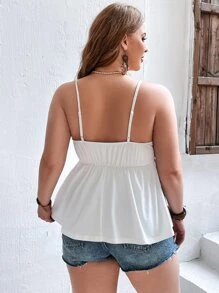 SHEIN VCAY Plus Floral Embroidery Peplum Cami Top - White - View 2