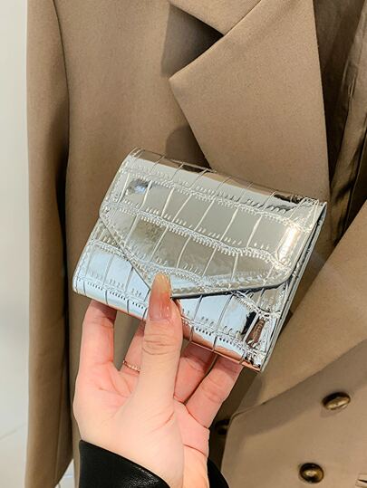 Metallic Crocodile Embossed Flap Pocket Wallet Small Bi-Fold Slim Women Wallet Lightweight PU Leather ID Card Minimalist Fashion Modern Business Anniversary On Valentine Day For Birthday Gift Gift Couple Female Lady Girls Women Gift Gift Bag Present Gifts For Teachers School Supplies Teacher Gifts Back To School For Women Wallet Purse Wallet Small Wallet