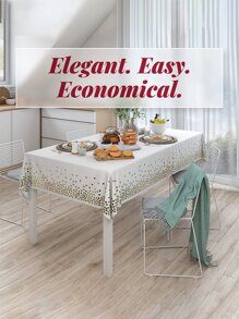 1入組塑膠一次性桌子現代金屬質感波卡圓點一次性桌布適合派對 - 金色 - 查看 2