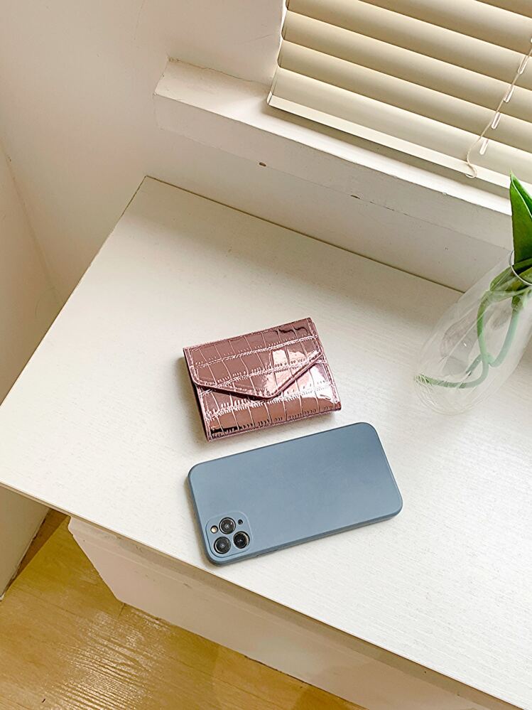 Metallic Crocodile Embossed Pocket Wallet Small Bi-Fold Slim Women Wallet PU Leather ID Card Minimalist Fashion Modern Business Anniversary On Valentine Day For Birthday GiftFemale Lady Girls Women Gift Gift Bag Present Gifts For Teachers Hot Pink Business Casual School Supplies Teacher Gifts Back To School For Women Wallet Purse Wallet Small Wallet - Pink - View 5