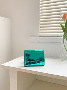 鳄鱼压纹翻盖口袋钱包小号双折超薄女士钱包 PU 皮革身份证简约时尚现代商务周年纪念情人节生日礼物女士女士礼物商务休闲女士钱包钱包小钱包 - 綠色 - 查看 3