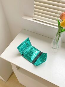 鳄鱼压纹翻盖口袋钱包小号双折超薄女士钱包 PU 皮革身份证简约时尚现代商务周年纪念情人节生日礼物女士女士礼物商务休闲女士钱包钱包小钱包 - 綠色 - 查看 6